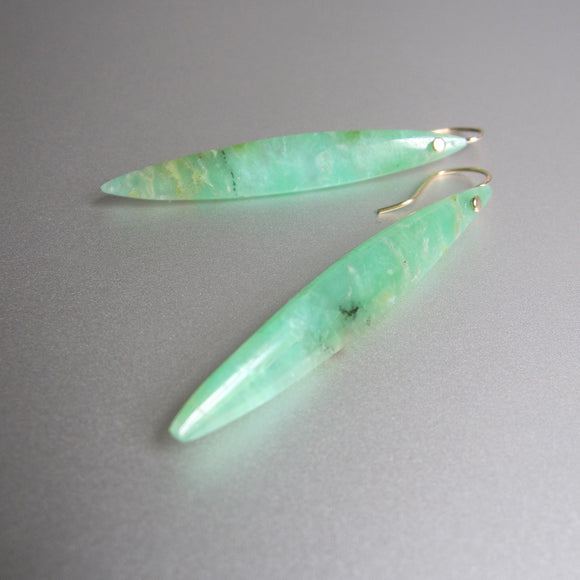 long skinny chrysoprase marquise drops solid 14k gold earrings