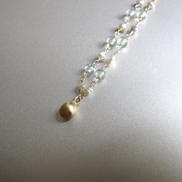 seed keshi pearl and aquamarine gold drop necklace solid 14k gold