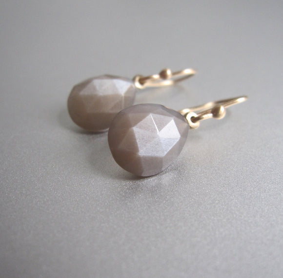 small faceted warm gray moonstone drops solid 14k gold earrings