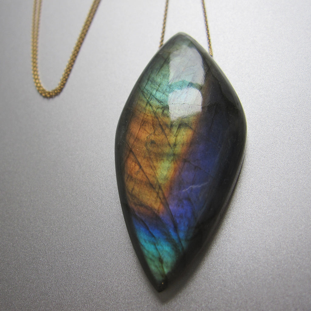 large rainbow labradorite pointed drop pendant solid 14k gold necklace5