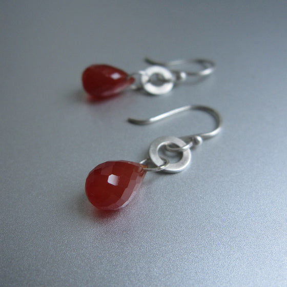 faceted carnelian drops hammered link sterling silver earrings