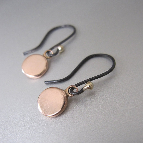 Reserved for Wendy, Rose Gold Discs Antiqued Sterling and Solid 14k and 18k Gold Earrings