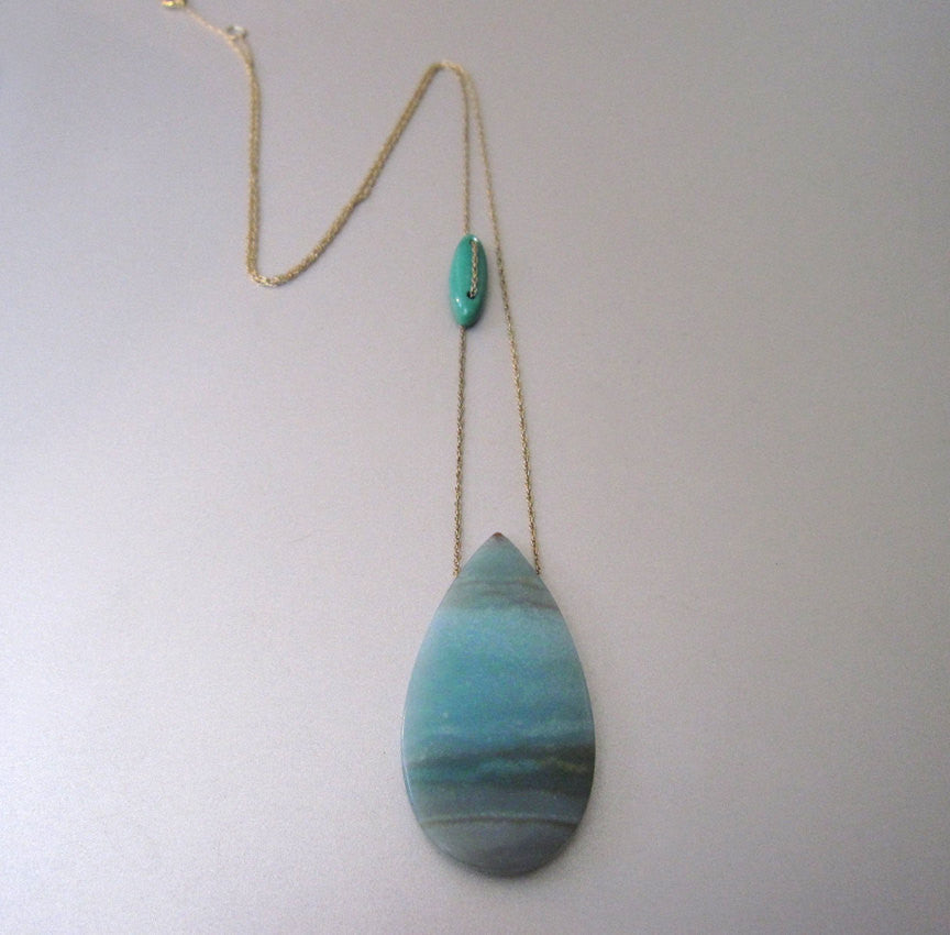 Amazonite and Turquoise Solid 14k Gold Drop Necklace2