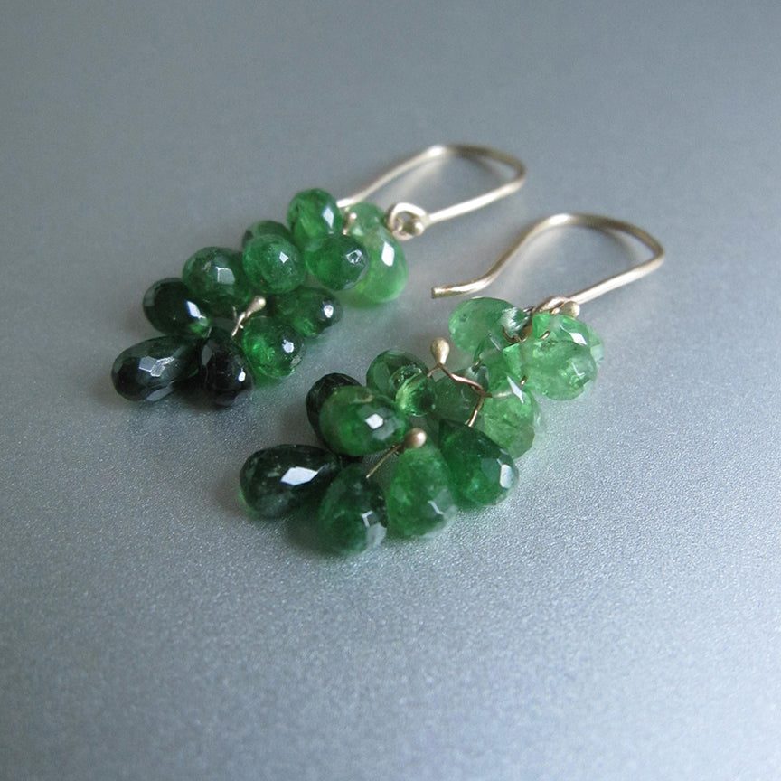 multi green garnet cluster drops solid 14k gold earrings3