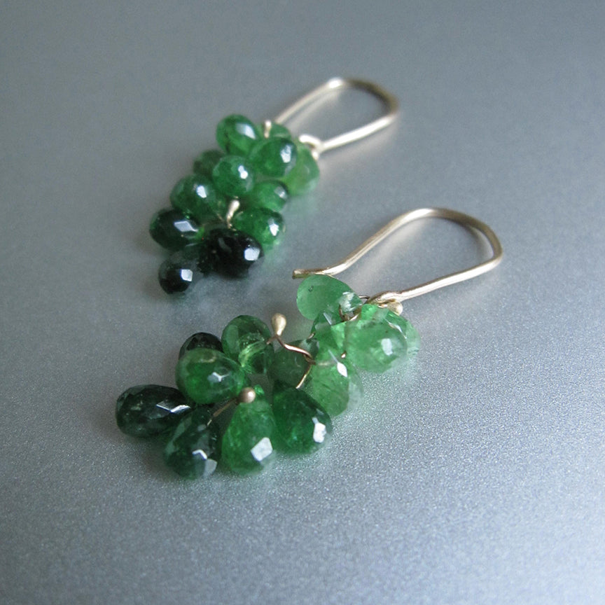 multi green garnet cluster drops solid 14k gold earrings2