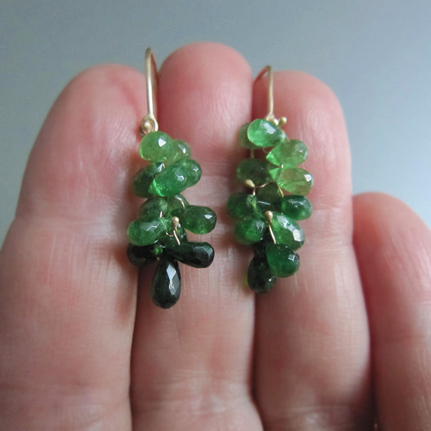 multi green garnet cluster drops solid 14k gold earrings5