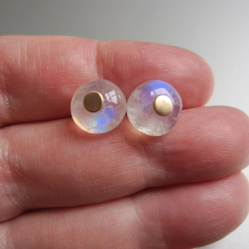 rainbow moonstone button posts solid 14k gold earrings4