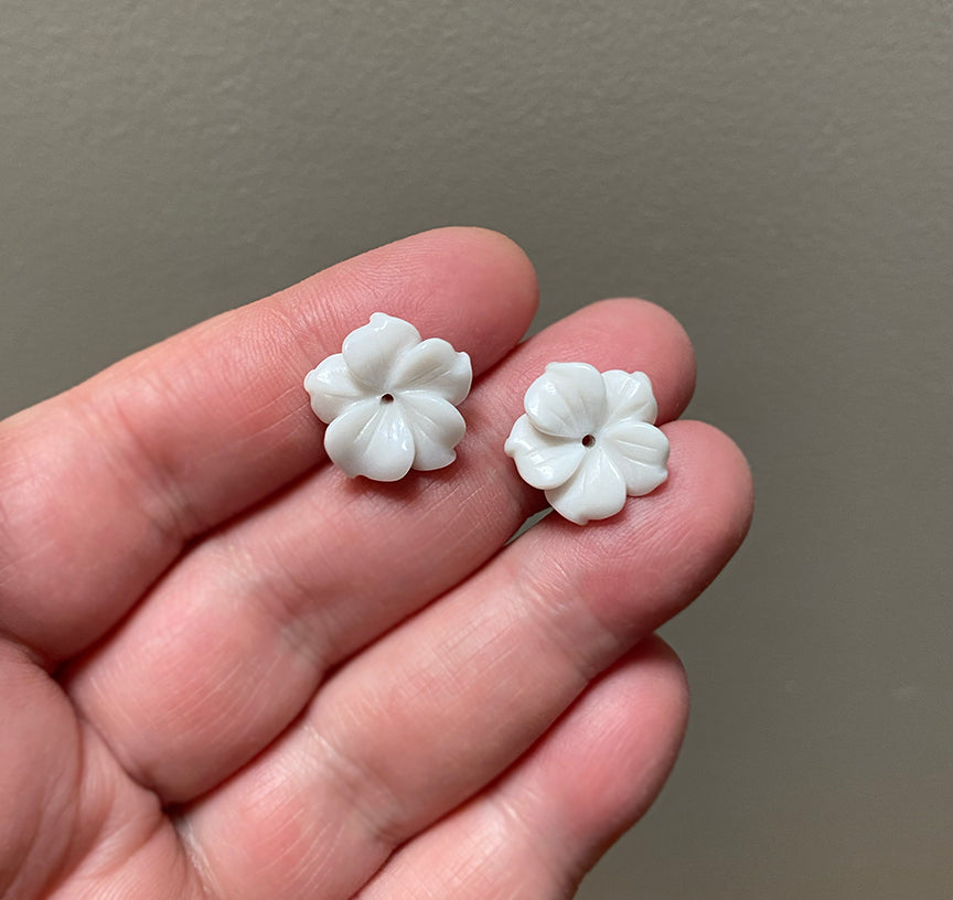 Custom Listing for Kimberly --- White Agate Carved Flowers Solid 14k Gold Earrings