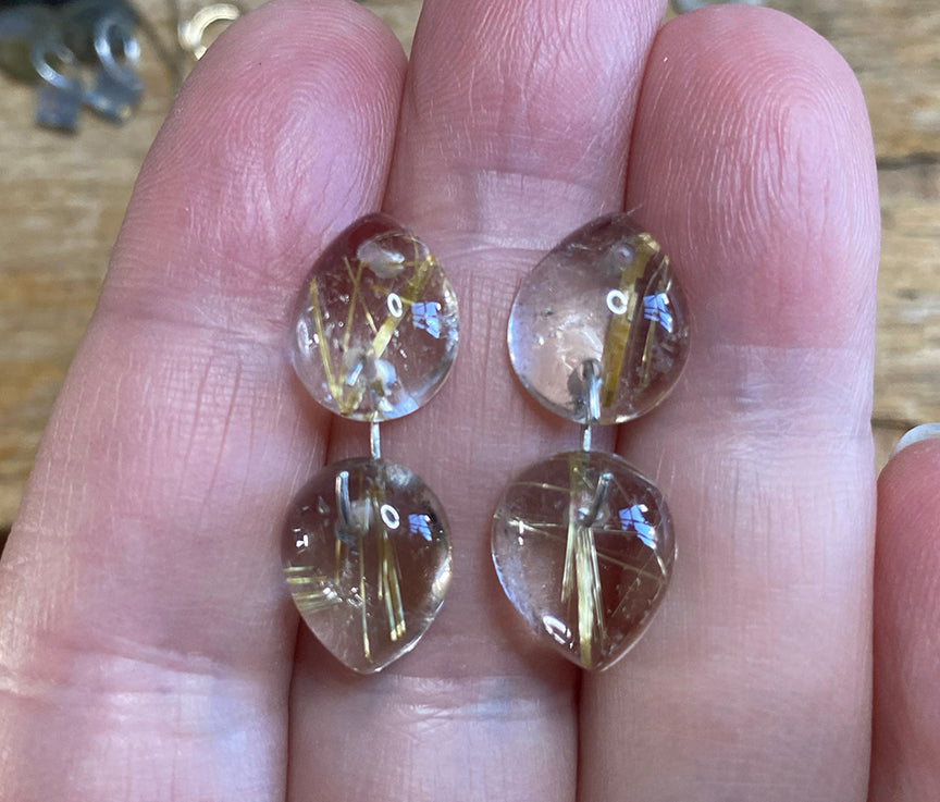 Custom Listing for Shea --- Golden Rutilated Smooth Double Drop, 14k Rose Gold Earrings