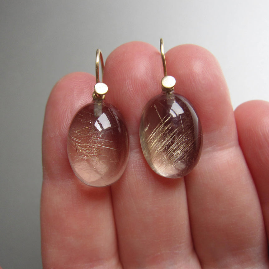 Custom Listing for Sibylle --- Chrysoprase Faceted Cushion Drops, Rutilated Quartz Oval Drops and Turquoise Faceted Cushions, Solid 14k Gold Earrings