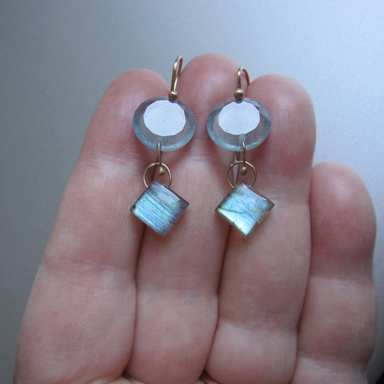 aquamarine disc and labradorite diamond dangle double drops solid 14k gold earrings6