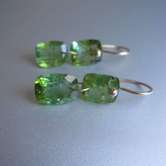 Chrome Green Tourmaline Double Cushion Drops Solid 14k Gold Drop Earrings