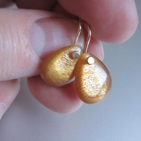golden sunstone smooth drops solid 14k gold earrings