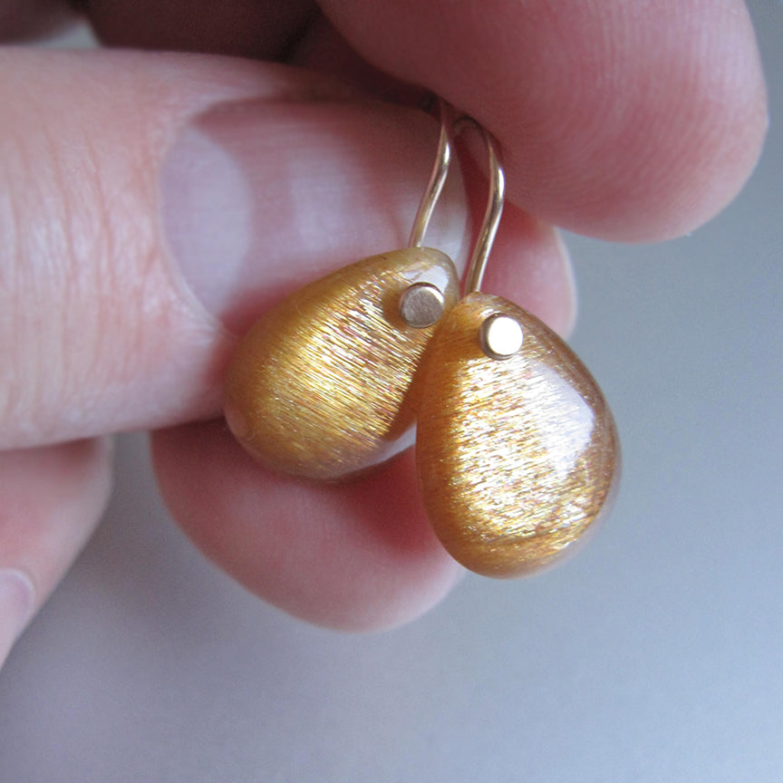 golden sunstone smooth drops solid 14k gold earrings