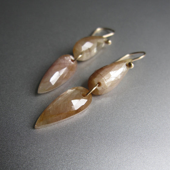 Golden Sapphire Skinny Double Drops Solid 14k Gold Drop Earrings