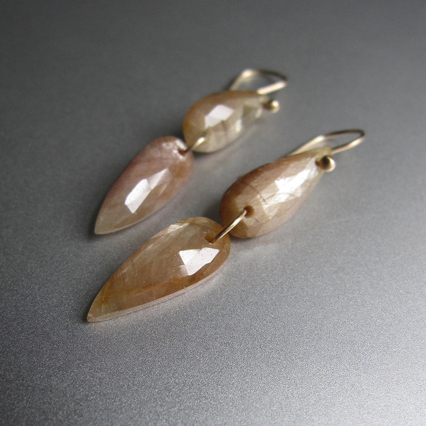Golden Sapphire Skinny Double Drops Solid 14k Gold Drop Earrings