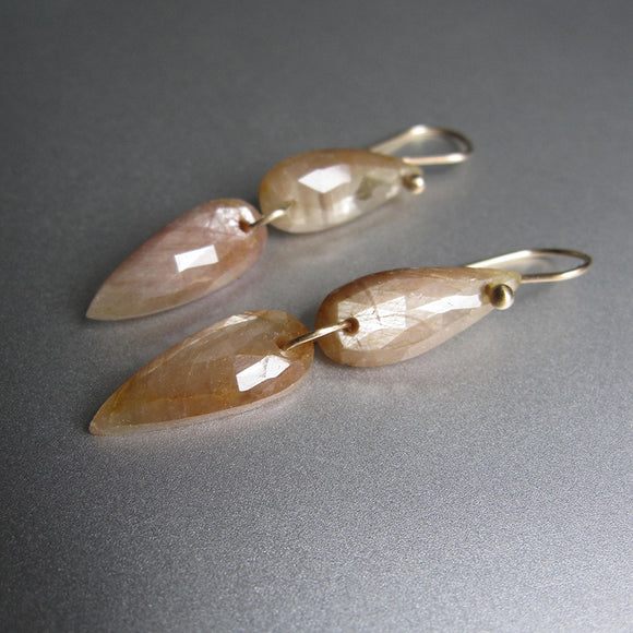 Golden Sapphire Skinny Double Drops Solid 14k Gold Drop Earrings