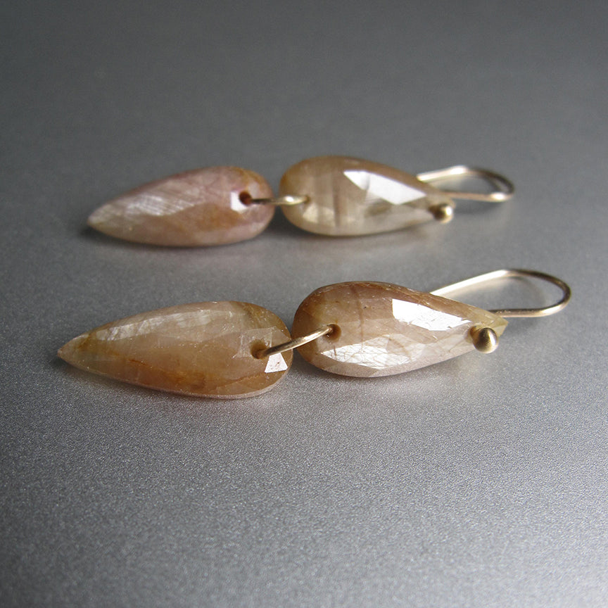 Golden Sapphire Skinny Double Drops Solid 14k Gold Drop Earrings3