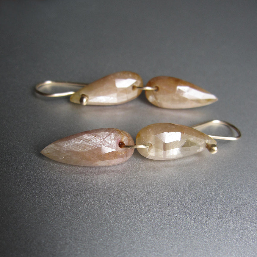 Golden Sapphire Skinny Double Drops Solid 14k Gold Drop Earrings4