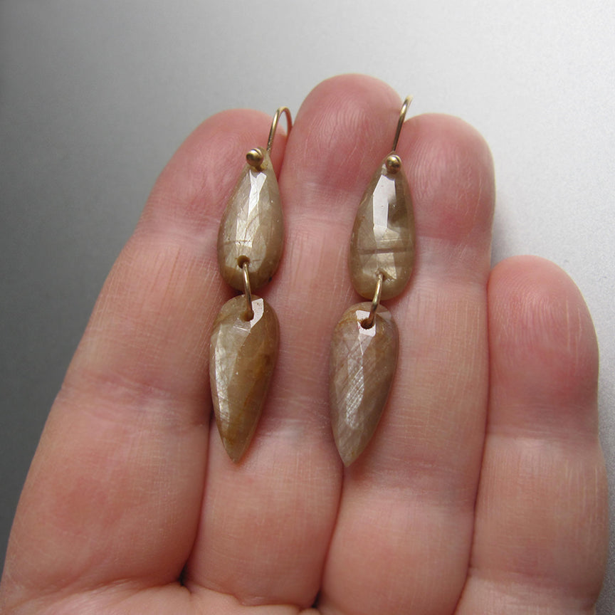 Golden Sapphire Skinny Double Drops Solid 14k Gold Drop Earrings5