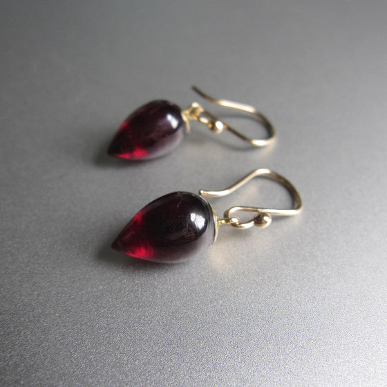 small pointed garnet drops solid 14k gold earrings