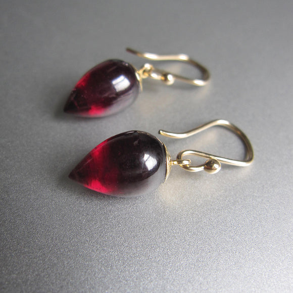 small pointed garnet drops solid 14k gold earrings