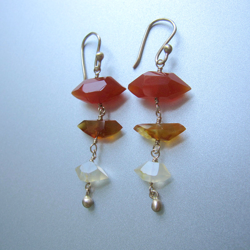 carnelian and agate crystal triple drops sold 14k gold earrings3