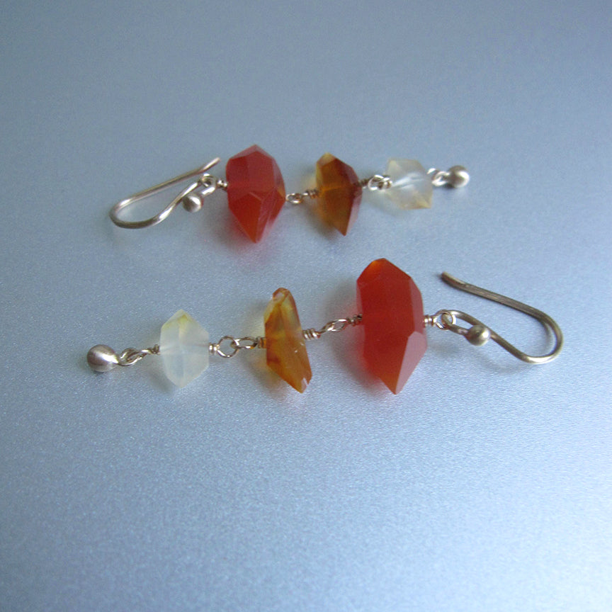 carnelian and agate crystal triple drops sold 14k gold earrings4