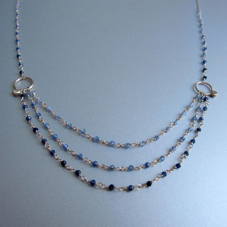 Blue Sapphire Ombre Seed Bead Swag Solid 14k Gold Necklace4