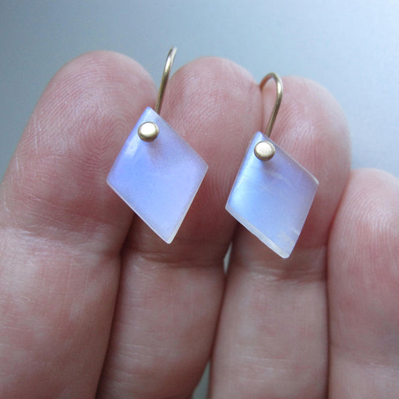 Blue Moonstone Diamond Slices Solid 14k Gold Earrings