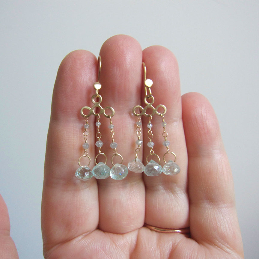 aquamarine and diamond bead solid 14k gold chandelier earrings4