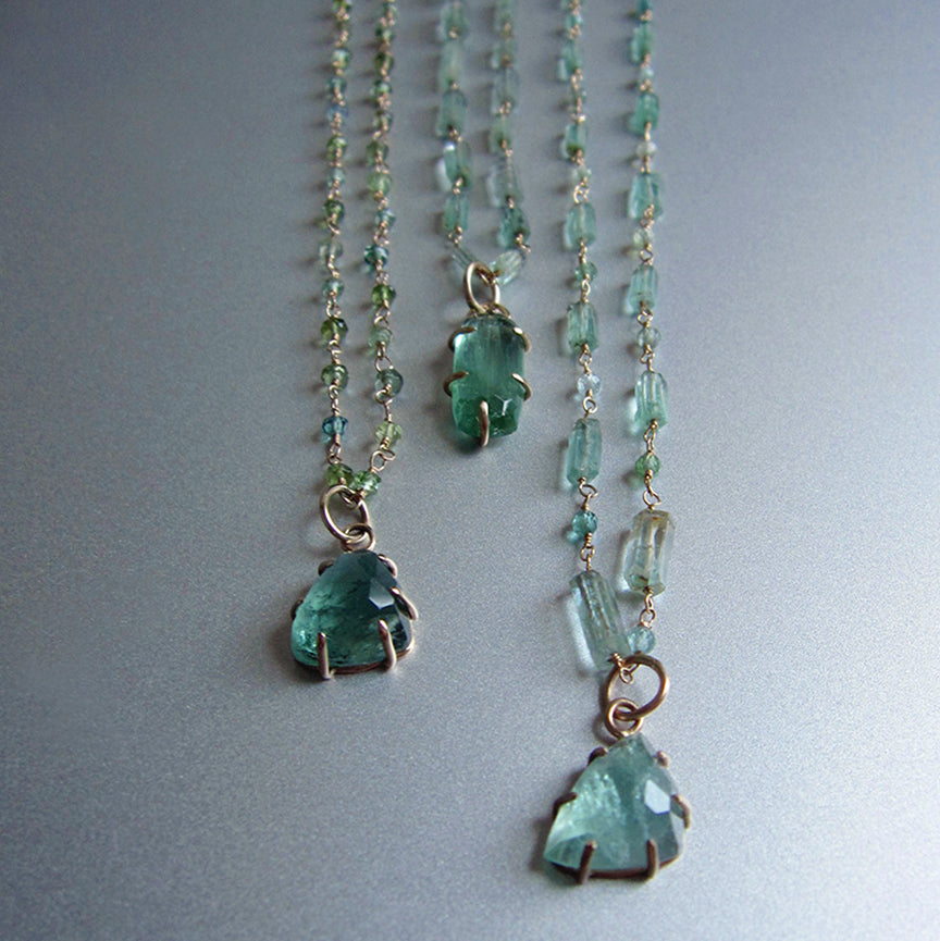 light blue green tourmaline crystal necklace with prong set rose cut pendant7