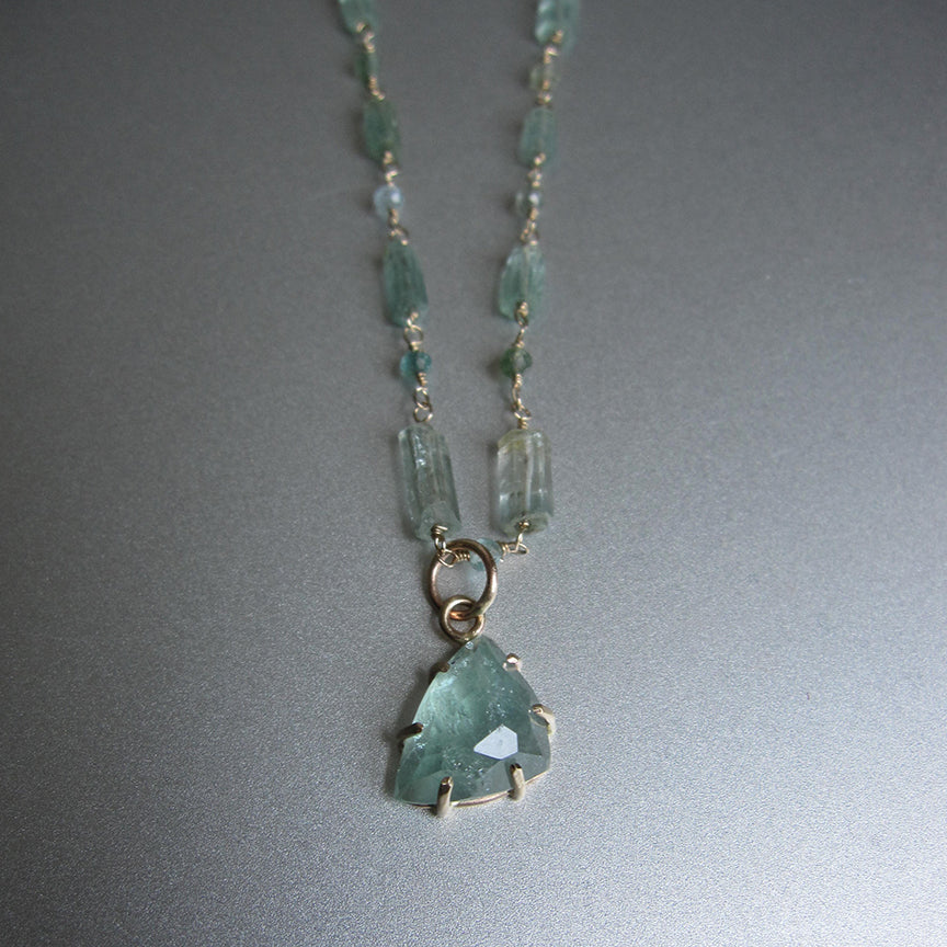 light blue green tourmaline crystal necklace with prong set rose cut pendant8