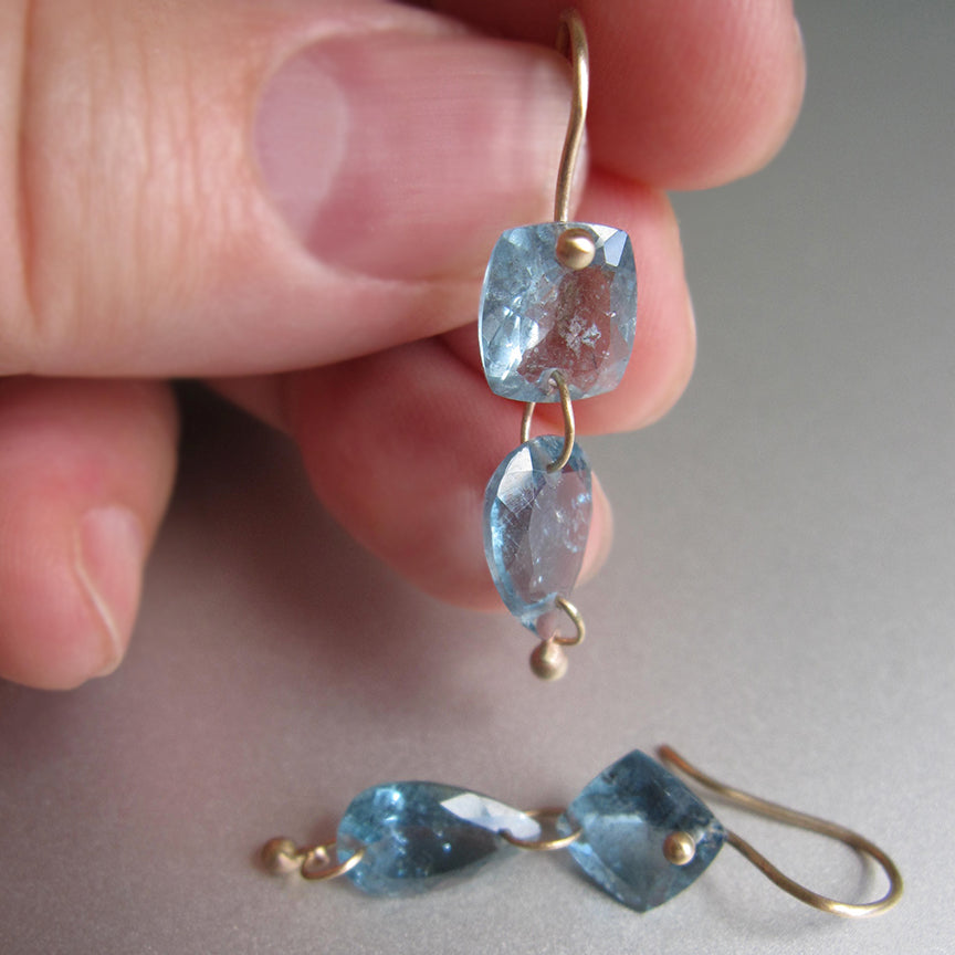 deep blue moss aquamarine mismatched double drops solid 14k gold earrings3