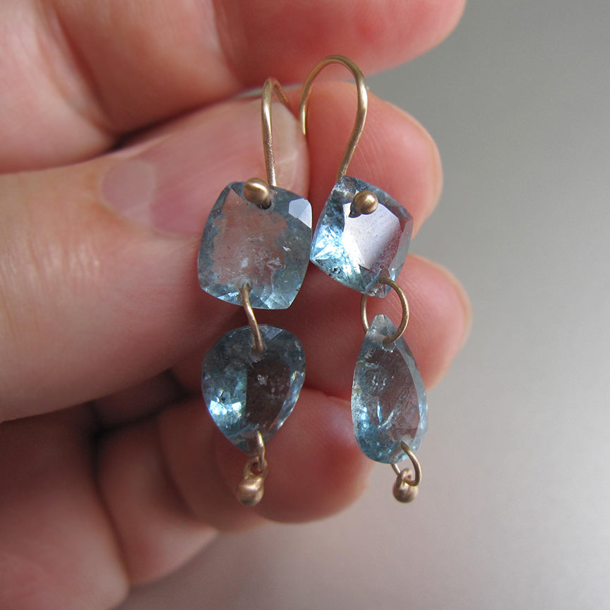 deep blue moss aquamarine mismatched double drops solid 14k gold earrings4