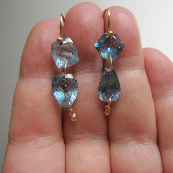 deep blue moss aquamarine mismatched double drops solid 14k gold earrings5