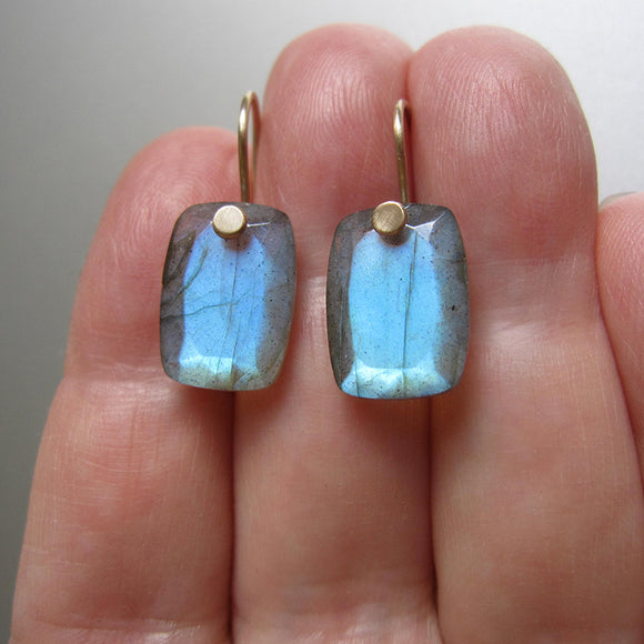 light blue labradorite cushion cut drops solid 14k gold earrings