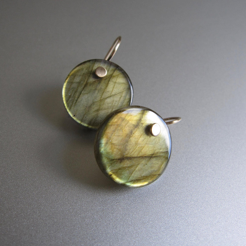 golden green labradorite discs solid 14k gold earrings3