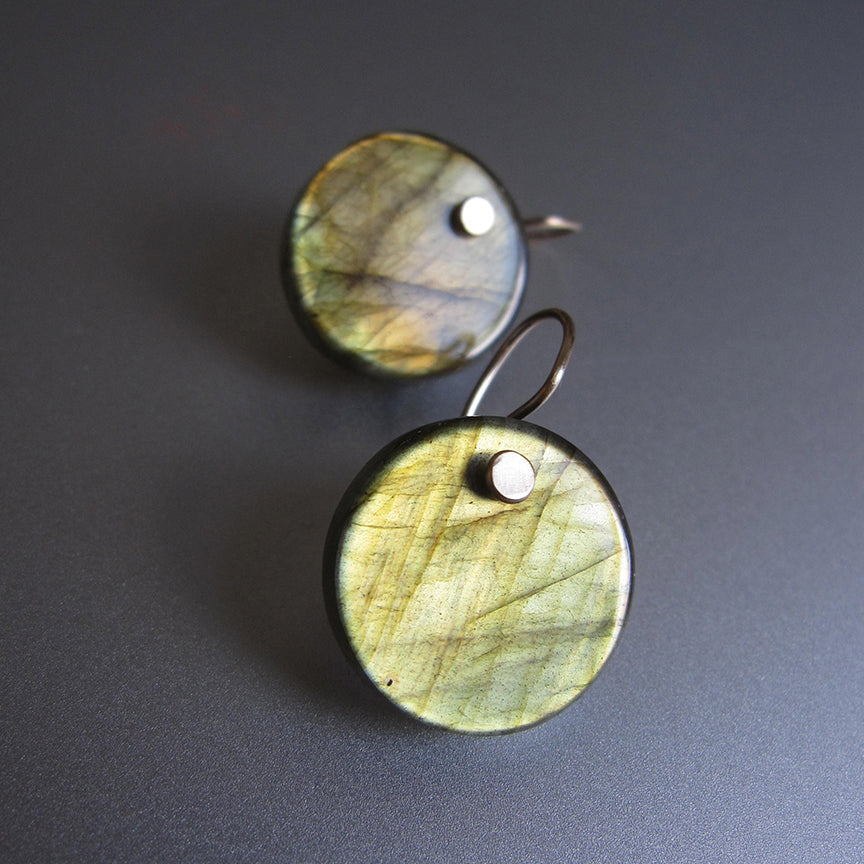 golden green labradorite discs solid 14k gold earrings5