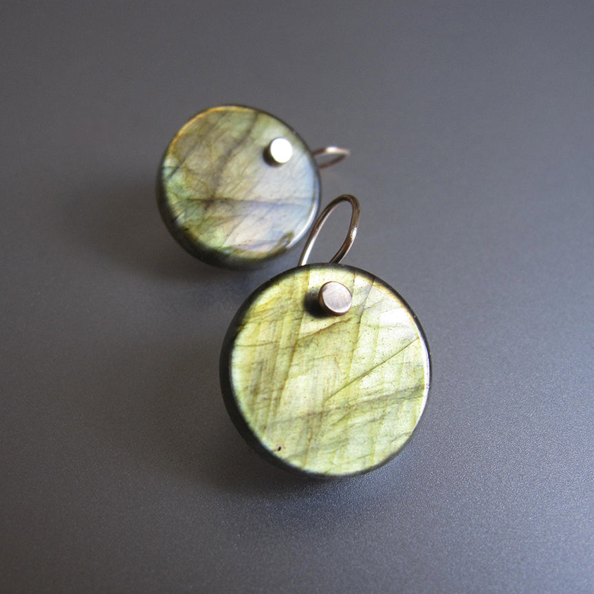 golden green labradorite discs solid 14k gold earrings4