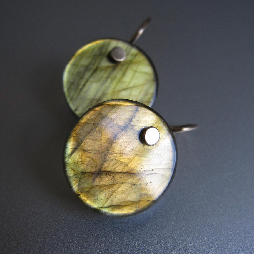 golden green labradorite discs solid 14k gold earrings6