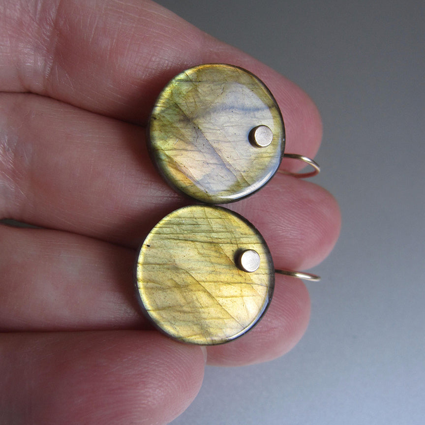 golden green labradorite discs solid 14k gold earrings7