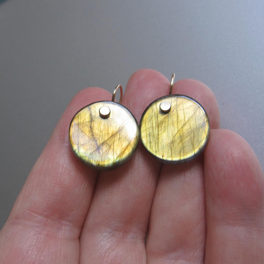 golden green labradorite discs solid 14k gold earrings2