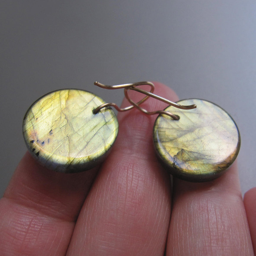 golden green labradorite discs solid 14k gold earrings8