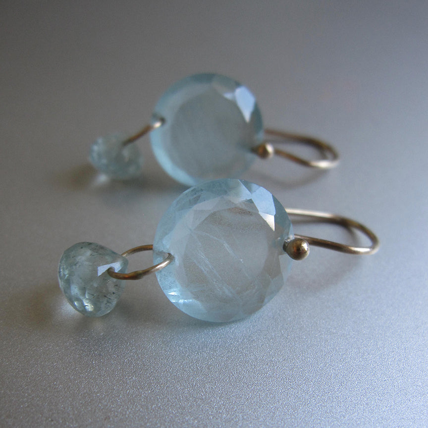 aquamarine edge faceted discs with small drops solid 14k gold earrings4