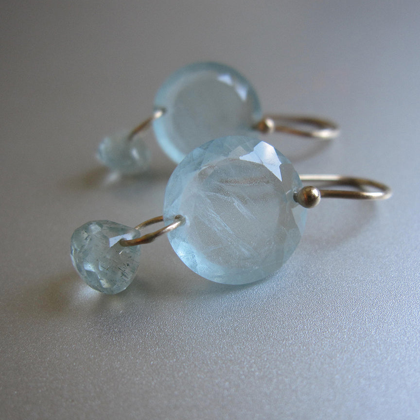 aquamarine edge faceted discs with small drops solid 14k gold earrings5