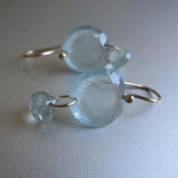 aquamarine edge faceted discs with small drops solid 14k gold earrings