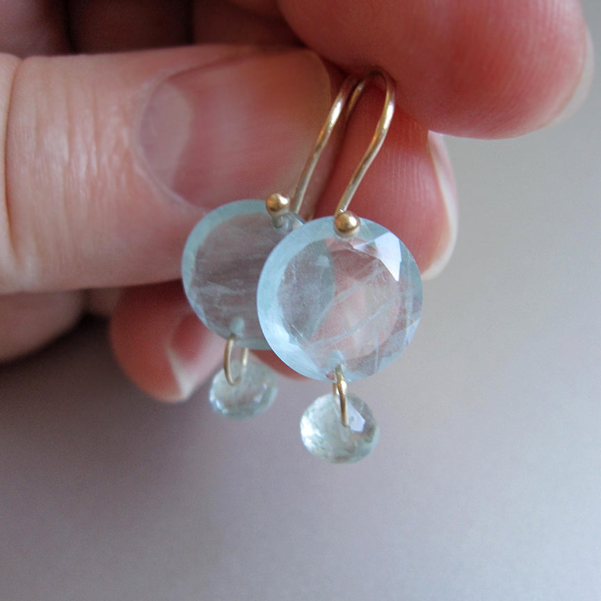 aquamarine edge faceted discs with small drops solid 14k gold earrings3