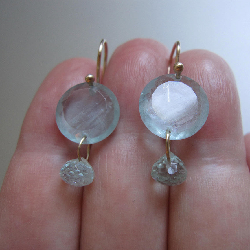 aquamarine edge faceted discs with small drops solid 14k gold earrings6