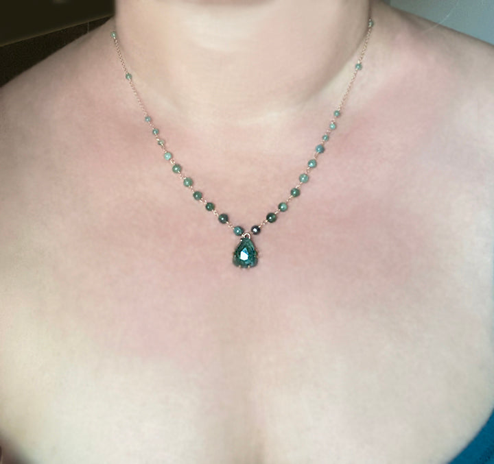 Tourmaline Indicolite Necklace with Prong Set Rose Cut Pendant Solid 14k Gold Necklace7